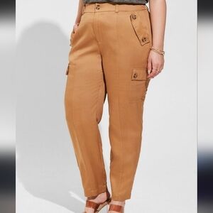 Torrid Relaxed Taper Studio Linen High Rise Cargo Pant Tobacco Brown Size 18R
